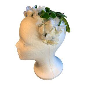 Ladies Green White Flower Hat Vintage